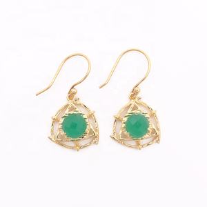 Pendientes de gancho colgantes de piedras preciosas de amatista verde hechos a mano, pendientes de gota de moda de corte de cuadros verdes chapados en oro - Product Image 3
