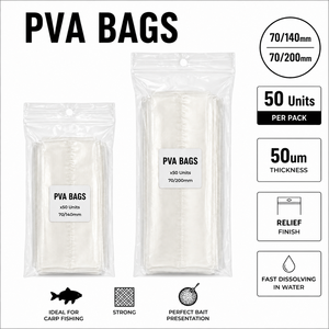 Sacs PVA 70x140mm 70x200mm 50 unités à dissolution rapide, solubles dans l'eau, sans résidus, pour appâts de pêche à la carpe, finition de précision - Product Image 1