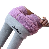 Collants chauds en cachemire pour femmes, couleur unie, motif nuage violet, en peluche, taille haute, lettres latérales, Leggings chauds pour femmes
