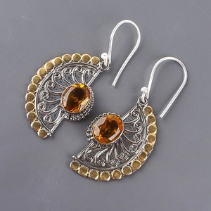 Citrine naturelle pierres précieuses 925 boucles d'oreilles en argent Sterling pour femmes faites à la main brillant élégant cadeau bijoux - Product Image 2