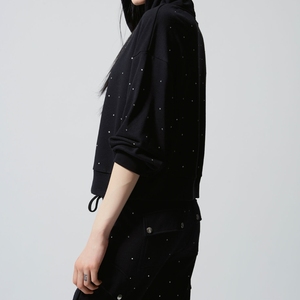 Sudadera con capucha recortada personalizable para hombre, ropa de calle, 100% algodón, apliques desgastados con diamantes de imitación, parche bordado, lavado ácido, Boxy, Invierno - Product Image 6