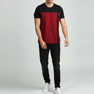 T-shirts à col en O en coton tricoté respirant pour hommes, vêtements de fitness légers à séchage rapide, personnalisables, à panneau 2 tons. - Product Image 2