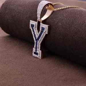 Pendentif personnalisé avec initiale Y, en moissanite et diamants bleus/blancs, plaqué rhodium, pour homme, style hip-hop, cadeau de fête, breloques et pendentifs raffinés - Product Image 3