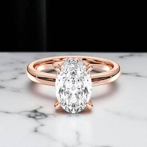 Anillo de compromiso solitario de moissanita con forma ovalada y redonda de 2.70 quilates E-F/VVS VS, hecho en oro macizo para mujer - Product Image 3