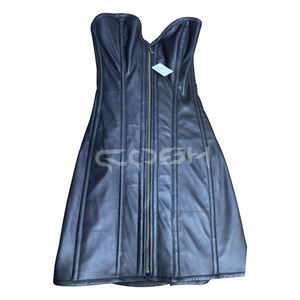 Corset bustier mini en similicuir noir avec fermeture éclair avant et baleines en acier, sans bretelles, pour fabricants et fournisseurs - Product Image 1