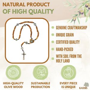 Handmade Saint Benedict Olive Wood <b>Rosary</b> 40 cm Catholic Prayer Beads with Benedict Medal Wholesale from Bethlehem - Product Image 2