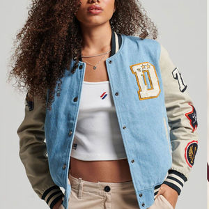 Veste universitaire pour femme, dernier design streetwear, coupe confortable, détails en peau de mouton, tissu en denim de coton, respirante, à capuche, nouvelle - Product Image 1