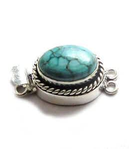 Fermoir de fabrication de bijoux en pierre précieuse turquoise Prem Bhaya, ovale, 1 à 3 brins, plaqué or 18 carats antique, 26x15x10MM B620-Turquoise - Product Image 5