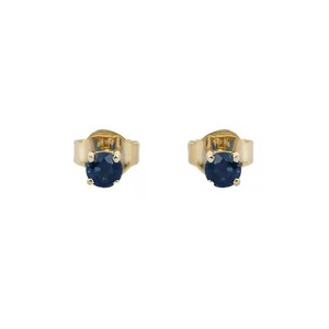 Bijoux en or jaune 14 carats faits à la main saphir bleu naturel solitaire boucles d'oreilles de luxe pierres précieuses fiançailles fête de mariage - Product Image 1