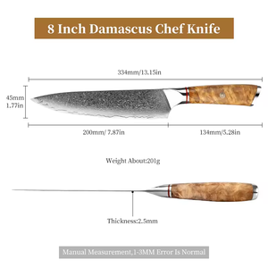 Cuchillo de cocina de acero damasco profesional japonés de fábrica de cubiertos OEM ODM personalizado al por mayor con madera de sombra blanca - Product Image 2