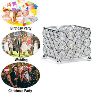 Porte-bougie votif en cristal argenté de qualité supérieure, grande forme carrée, support élégant, parfait pour la décoration de centres de villégiature et de mariages - Product Image 4