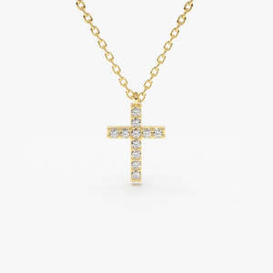 Collar con cruz de diamantes micro pavé cultivados en laboratorio, 0.11 quilates totales, color G, claridad SI, oro de 14K, inspirado en la fe, para usar en capas. - Product Image 2