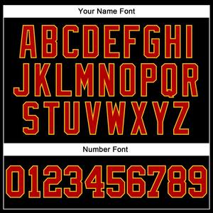 Camiseta de béisbol auténtica personalizada negra roja a rayas rojo-dorada - Product Image 5