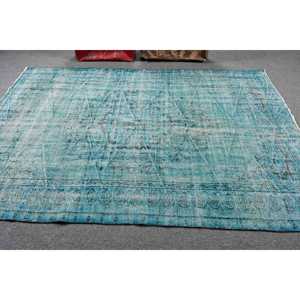 Alfombra Turca Grande de 5.5x8.3 pies, Alfombra de Lana Vintage con Diseño de Camuflaje Azul - Product Image 3