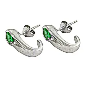 Pendientes de Aro Huggie de Plata 925 con Esmeralda Verde, Chapados en Oro, Joyería Moderna con Formas Geométricas Florales para Compromiso o Regalo - Product Image 1