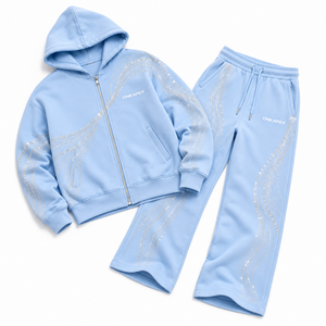 Conjunto Deportivo Personalizado con Pedrería Azul Claro, Sudadera Oversize y Pantalones Anchos, Estilo Urbano, Fabricante OEM ODM, Marca Privada, MOQ al por Mayor - Product Image 5
