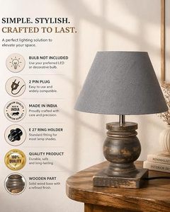 Gray <b>Table</b> Lamp <b>Rustic</b> Wood Base <b>Bedside</b> Torchiere Lamp Shade Decorative Home Light - Product Image 5