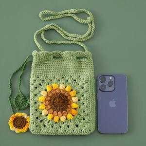 Fancy Crochet Sunflower iPhone Bag Crossbody Crochet Knitted Wallet <b>Coin</b> Purse Handmade Crafts Hollowed Phone <b>Cases</b> Needlework - Product Image 2