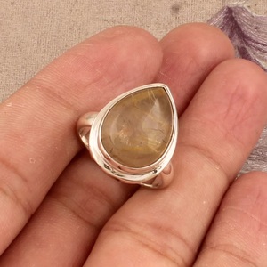 Anillo de piedra de rutilo dorado, anillo de bodas de plata de ley 925, regalo de aniversario, anillo de piedras preciosas hecho a mano para mujer - Product Image 4