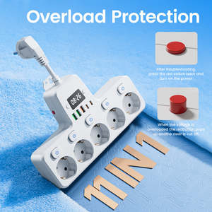 Enchufe Inteligente Multiusos 11 en 1, 5 Tomas de Corriente Alterna, 3 Puertos USB-A/2 Puertos USB-C, Enchufe Europeo (220-240V), Interruptores Independientes con Reloj - Product Image 5