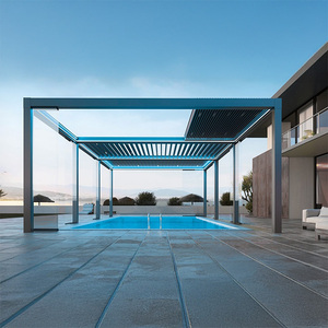 Pergola bioclimatique extérieure 8x5 en alliage d'aluminium, lames motorisées, cadre thermolaqué, cadre sans cadre écologique, glissière en verre rotative - Product Image 1