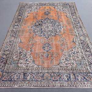 Tapis vintage, tapis de couloir 0,6x10,9 pieds, tapis à motifs floraux orange - Product Image 1