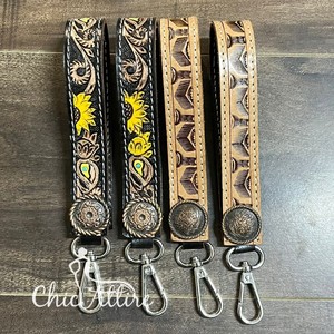 Hot <b>Sale</b> Custom Fashionable Designer Genuine Tooled Leather Charm Promotional <b>Gift</b> Metal Concho Luxury Keychain for <b>Men</b> & Women - Product Image 1