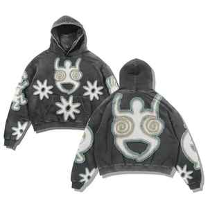 Sweat à capuche personnalisé épais et vieilli avec patch brodé, délavé à l'acide, 100 % coton, coupe classique pour homme, hiver - Product Image 4