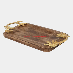 Elegant Brass Handmade Mango Wood <b>Round</b> <b>Serving</b> <b>Tray</b> with Accessory High Quality Hotel Catering Snacks <b>Tray</b> - Product Image 4