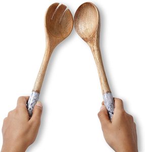 Ensemble de service à salade en bois d'acacia manche imprimé en marbre Écologique Passe au lave-vaisselle Cuillère en bois Fourchette Ustensiles pour la cuisine Salle à manger - Product Image 5