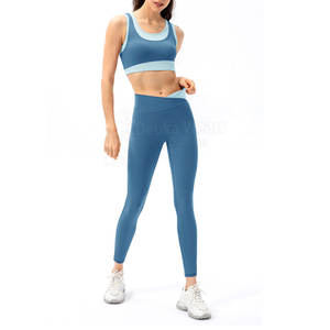 Low Moq Custom Made Printed Logo Seamless High Waist Gym Wear Custom With Polyester Quick Dry Two Piece <b>Crewneck</b> Ladies Yoga Set - Product Image 1