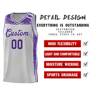 Conjuntos de Camisetas de Baloncesto Personalizadas en Morado y Gris, Diseño de Logotipo Digital, Técnicas de Impresión, Tallas Grandes, Transpirables, Antibacterianas y de Secado Rápido - Product Image 3