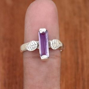 Baguette อเมทิสต์แหวน925เงินสเตอร์ลิงใบไม้เกิดแหวนสวยงาม - Product Image 1