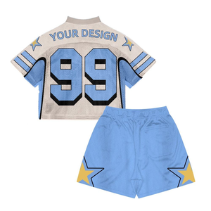 Conjunto de Top Corto y Pantalones Cortos de Fútbol Personalizados, Estampado de Estrellas Azul Claro, Traje Deportivo de Dos Piezas, Uniforme Atlético Personalizado - Product Image 1