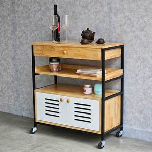 75x36x78cm Mobile <b>Kitchen</b> <b>Shelf</b> with Drawers Durable Rubber Wood KB68044 Storage <b>Unit</b> - Product Image 2