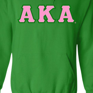 Sudadera con Capucha Personalizada AKA, Color Rosa Claro con Letras Griegas Verdes en Twill, Sudadera de Forro Polar para Hermandades - Product Image 6