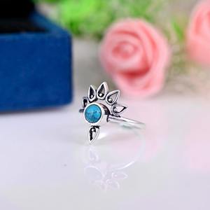 แหวนสไตล์โบฮีเมียนสีเงินสเตอร์ลิง925พร้อมพลอยเทอร์ควอยซ์เครื่องประดับแฮนด์เมดของขวัญสำหรับงานแต่งงานของผู้หญิงกำลังเป็นที่นิยม - Product Image 4