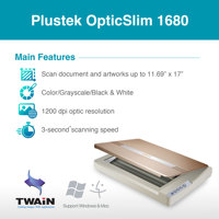Plustek OpticSlim 1680 - Scanner à plat grand format A3 haute vitesse, numérisation de format tabloid en 3 secondes.