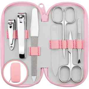 Ensemble de manucure de la meilleure qualité ensemble de coupe-ongles en acier inoxydable avec étui en cuir ensemble de 7 pièces couleur rose offre de logo personnalisé - Product Image 3
