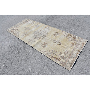 Alfombra turca clásica Vintage de 3,2x7,6 pies, lana de retazos marrón amarillo, área grande, rectángulo, látex abstracto para alfombra de habitación de pasillo - Product Image 2