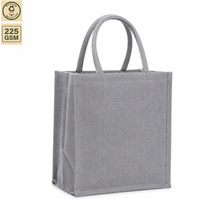 Sac fourre-tout en coton recyclé laminé personnalisé en gros, 225 GSM, gris, réutilisable, pour courses et vente au détail, 30x30x23 cm, poignées rembourrées - Product Image 2