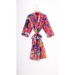 Kimono Kantha de Algodón de Diseño Vintage, Calidad de Exportación, Hecho a Mano, Reversible, con Parches, Largo, Floral, Transpirable, para Mujer, Verano - Product Image 4