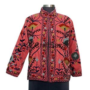 Handmade Breathable Eco-Friendly Quilted Suzani Jacket Indian Handmade Floral Stripe Velvet Outerwear Cotton Filling - Product Image 2