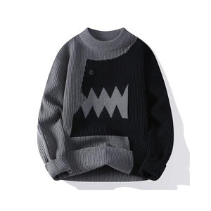 Pull rayé à col rond coupe ajustée pour hommes Pull d'hiver confortable et respirant tricoté à la main Style décontracté - Product Image 4