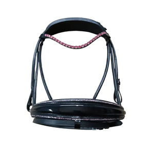 Meilleur prix Bride de cheval anglaise anatomique en cuir véritable pleine grandeur avec cristal rose et finition brevetée - Product Image 3