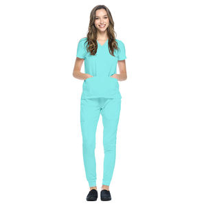 Uniforme de Enfermera de Diseño Personalizado, Color Sólido, Cuello en V, Secado Rápido, Algodón y Poliéster, Cómodo y Lavable - Product Image 1