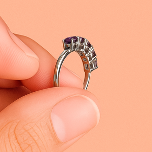 Bague de fiançailles et de mariage en argent sterling 925 plaqué rhodium avec 5 améthystes, tendance, certifiée, idéale pour les fêtes et les anniversaires, bijoux cadeau - Product Image 4