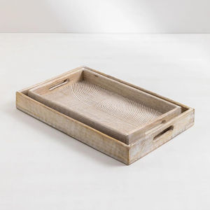 Juego de 3 Bandejas Ovaladas de Madera de Mango con Asas, Acabado Natural, Bandeja Decorativa de Madera para Cocina, Bandeja Decorativa Moderna para Mesa - Product Image 4