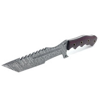 Couteau de chasse professionnel artisanal en acier Damas, lame dentelée, pointe tombante, manche robuste, utilitaire extérieur, camping, combat