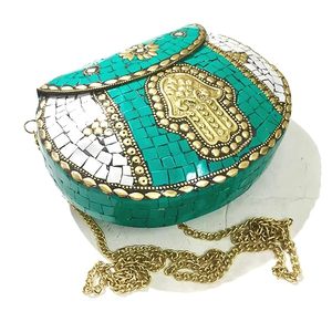 Bolso de mosaico indio Diseñador de embrague de fiesta Bolso de piedra de mosaico hecho a mano Bolso decorado con concha Bolso de hombro de mosaico de lujo - Product Image 3
